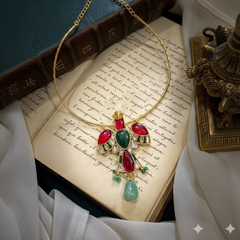 Elegant And Cute Jadau Gandaberunda Pendant with Hasli - KN00598