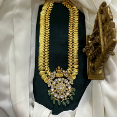 Grand And Elegant Long Kaasu Haram With Jadau Pendant - KH00369