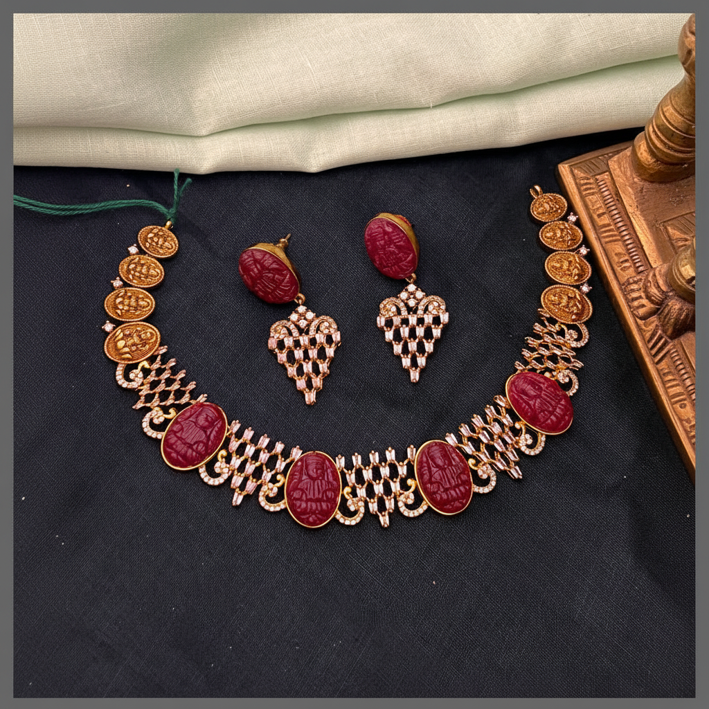 Beautiful Stone and Lakshmi Necklace In Nakshi - NN00828