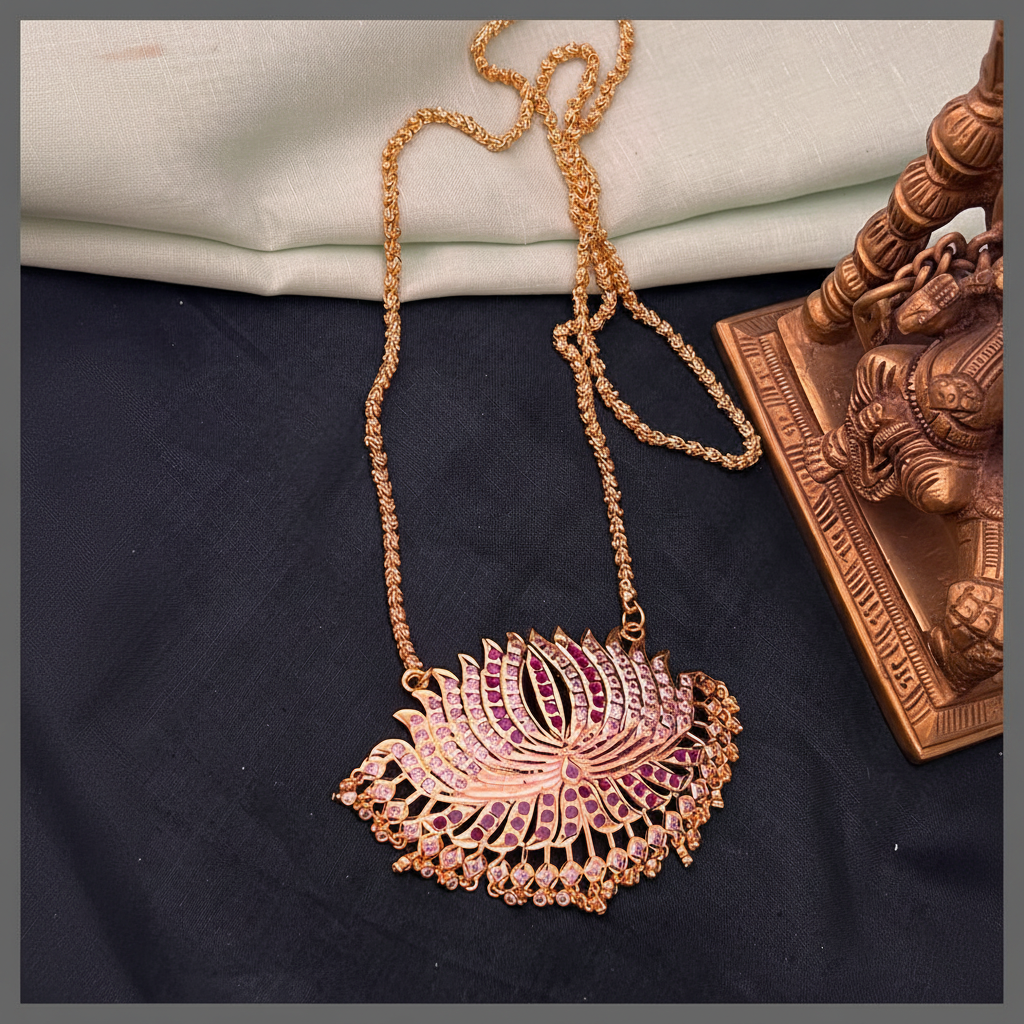 Beautiful Nakshi Haram With Lotus Pendant - NH00389