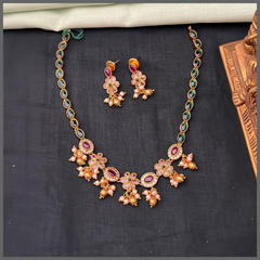 Multicolour Stone Necklace In Nakshi With Earrings - NN00827