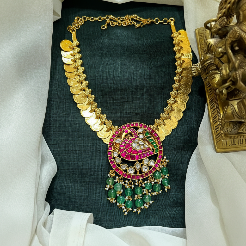 Gold Replica Jadau Kaasu Necklace - KN00599