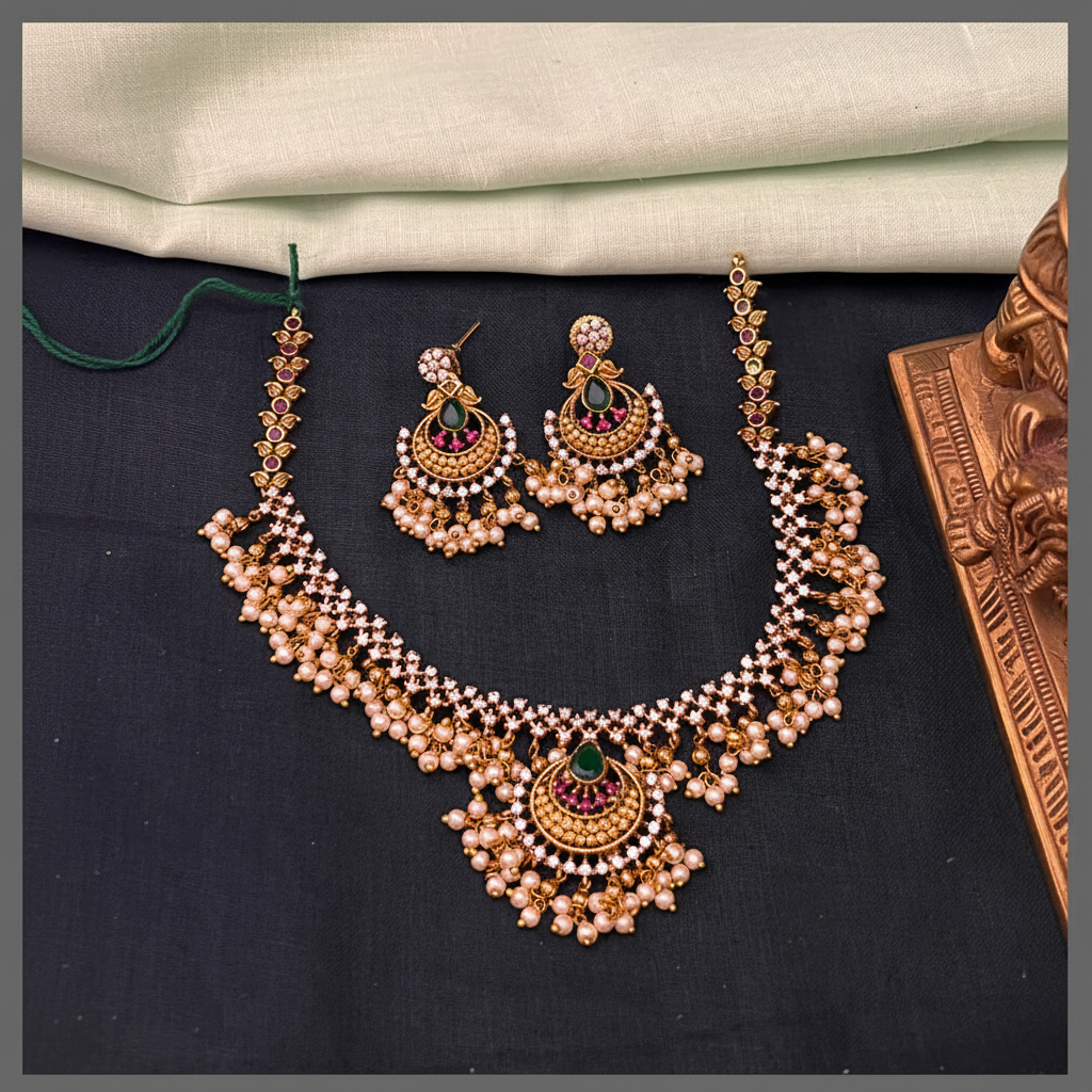 Beautiful White Stone Necklace With Pearls - NN00826