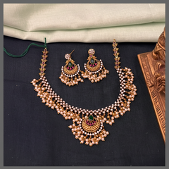 Beautiful White Stone Necklace With Pearls - NN00826