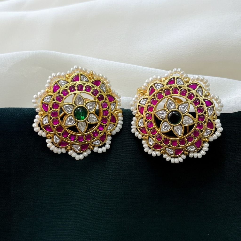 Jadau Kundan Flower Earrings - KE00119