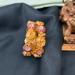 Peacock and Kundan Flower Bangles - BG00500