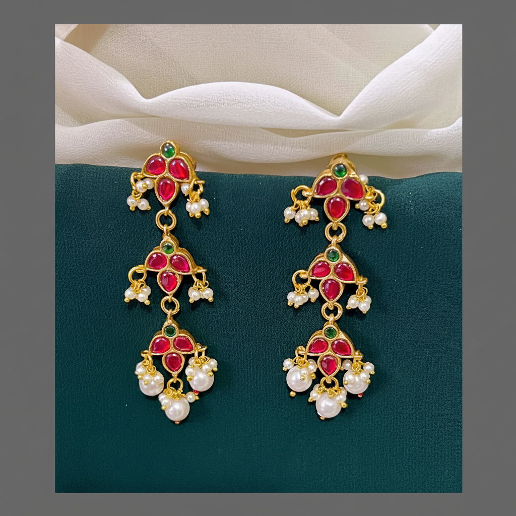 Emerald  and Ruby Stone Earring in Kundan - KE00252