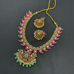 Jadau Mango Short Necklace With Jhumkis - KN00620