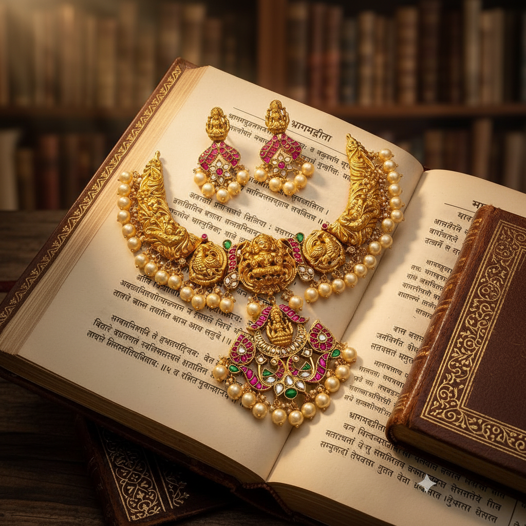 Nakshi Jadau Short Necklace with Earrings - KN00607