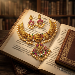 Nakshi Jadau Short Necklace with Earrings - KN00607