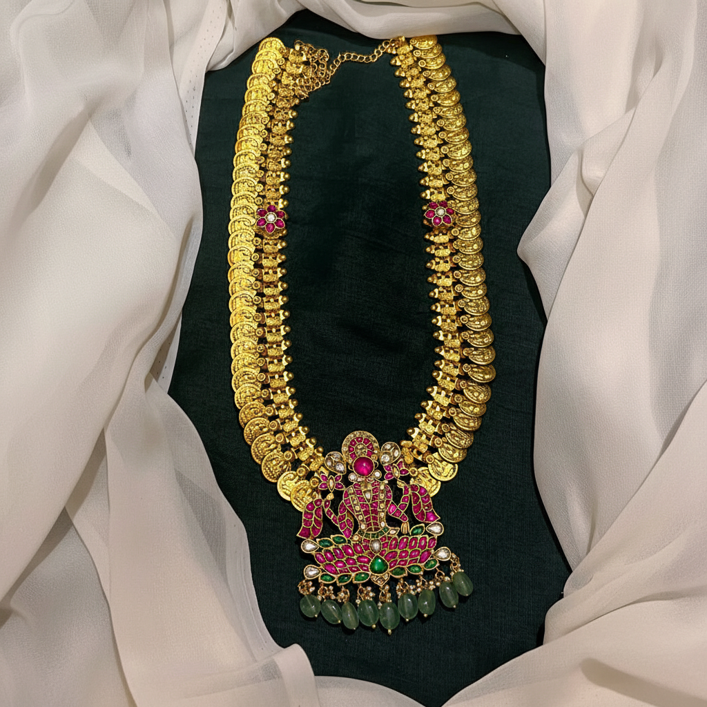 Beautiful Traditional Lakshmi Kaasu Jadau Long Haram - KH00377