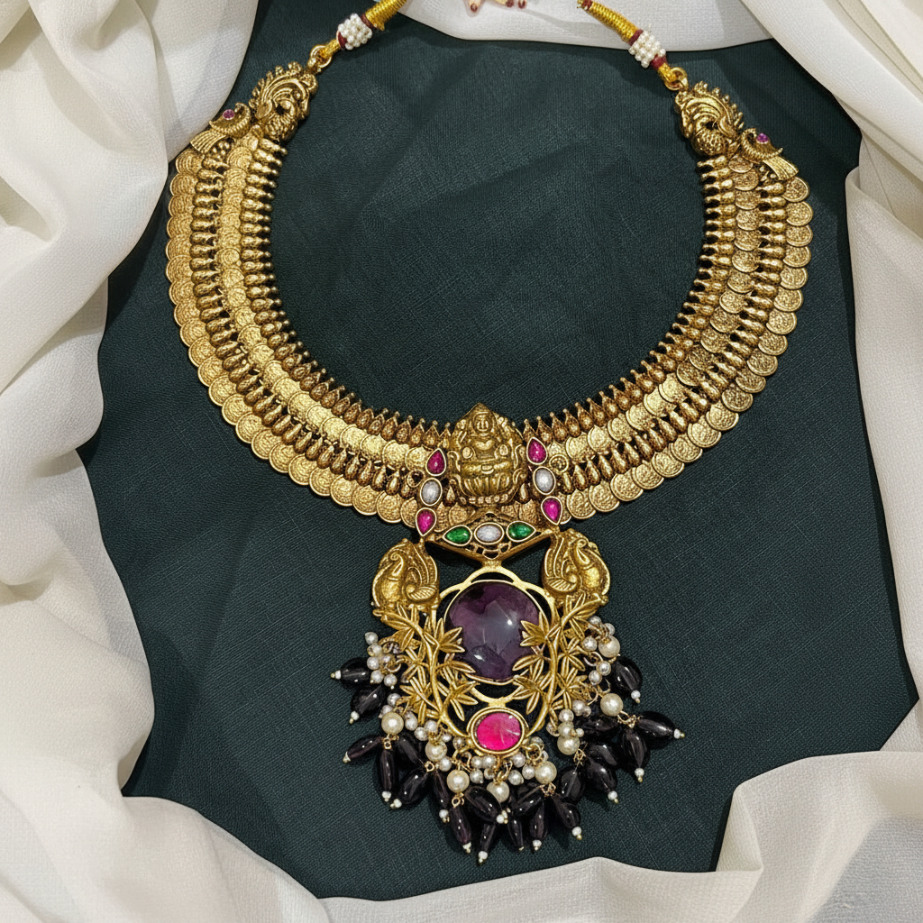 Beautiful Jadau Kaasu With Fusion Pendant - KN00582
