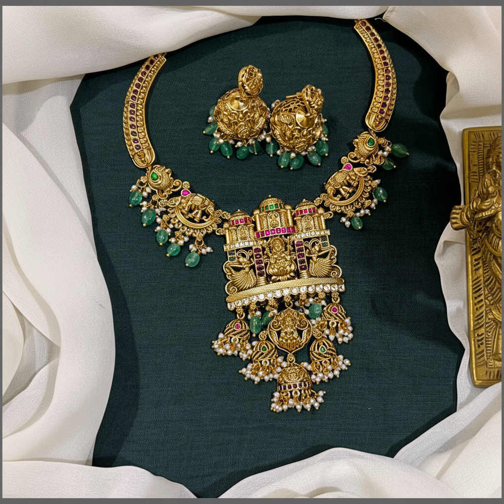 Beautiful Temple Design Lakshmi Kundan Necklace - KN00546