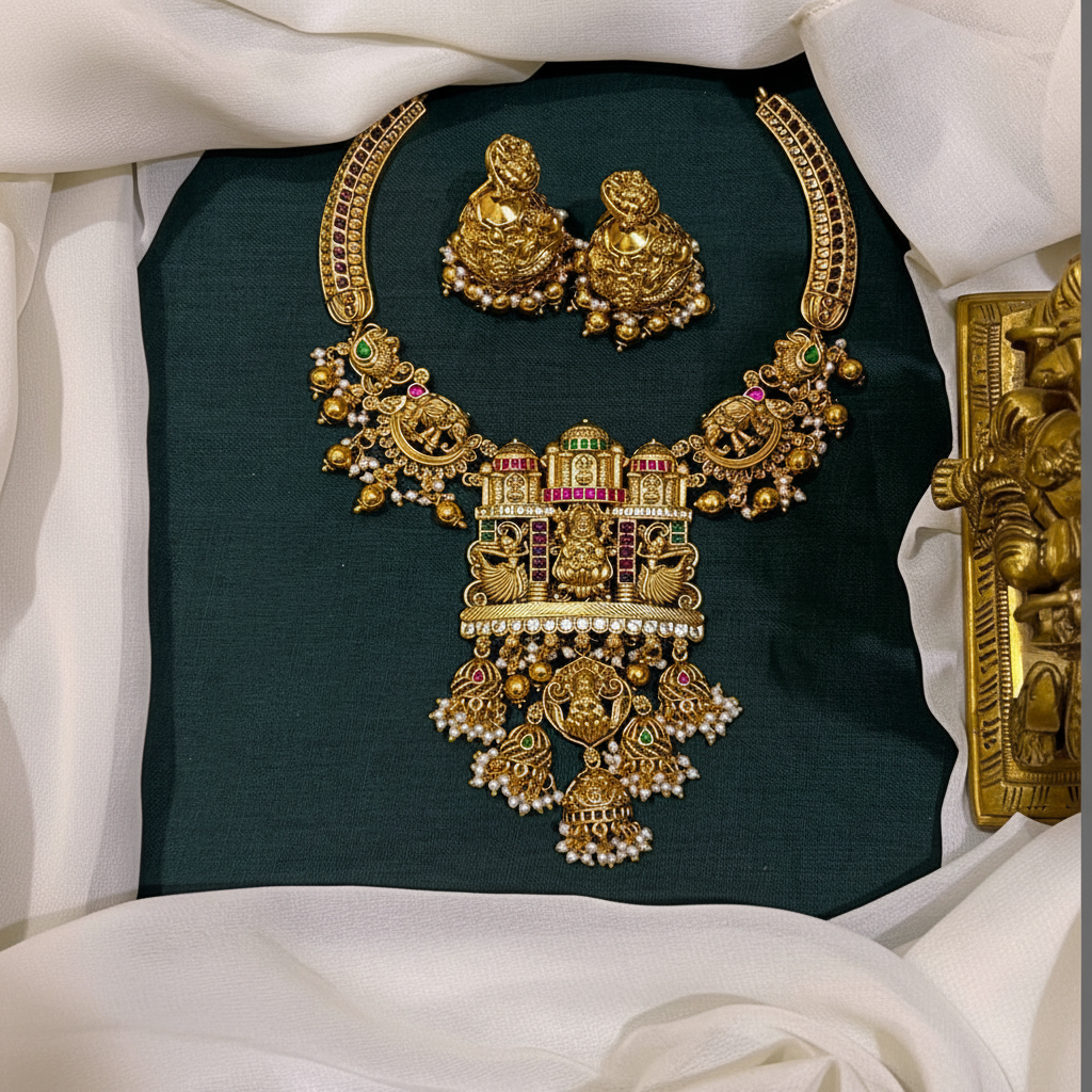 Beautiful Temple Design Lakshmi Kundan Necklace - KN00546