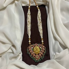 White Sugar beads Haram With Jadau lakshmi Pendant - PB00635