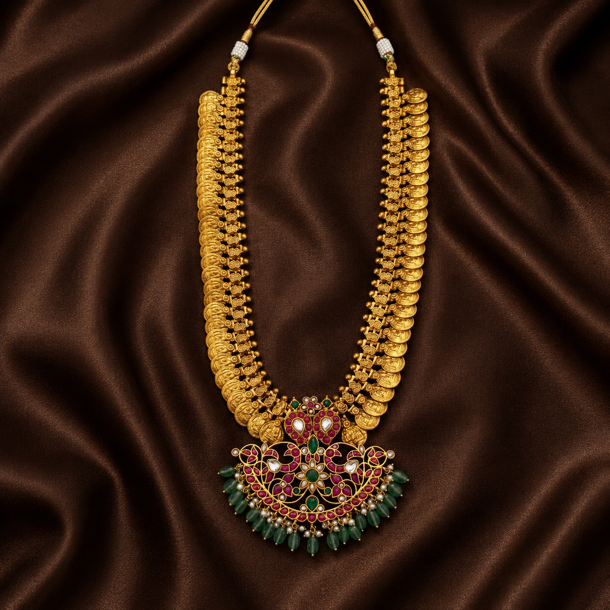 Jadau Pendant Long Kaasu with Mango pendant - KH0011