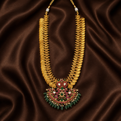 Jadau Pendant Long Kaasu with Mango pendant - KH0011