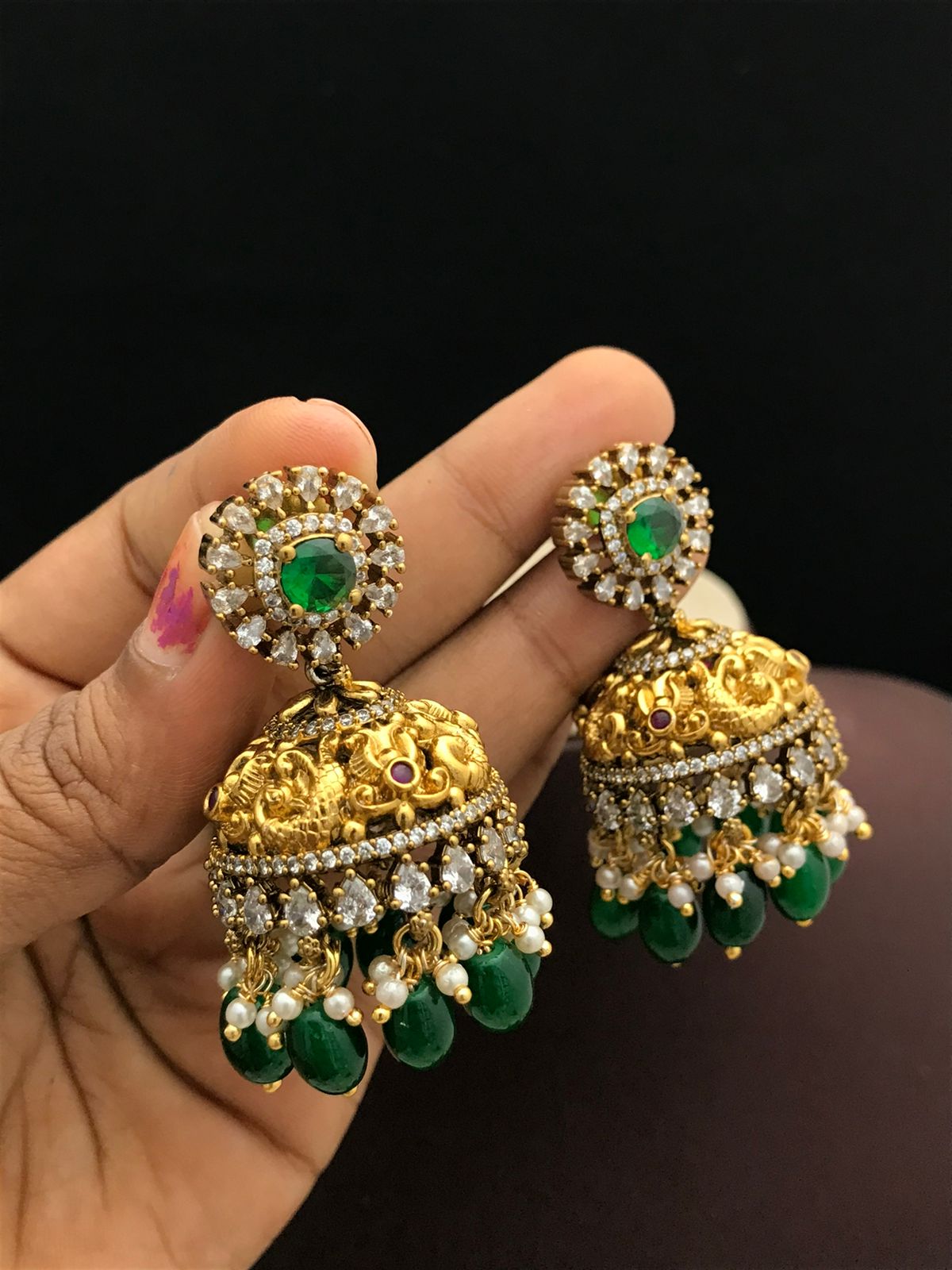 Victorian emerald jhumkis - VE020