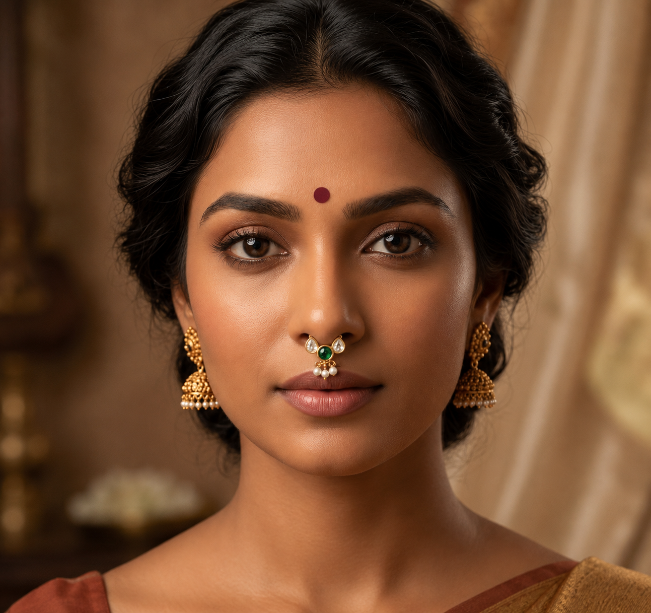 Small Beautiful stone Septum Nose Ring in Kundan - NR0023