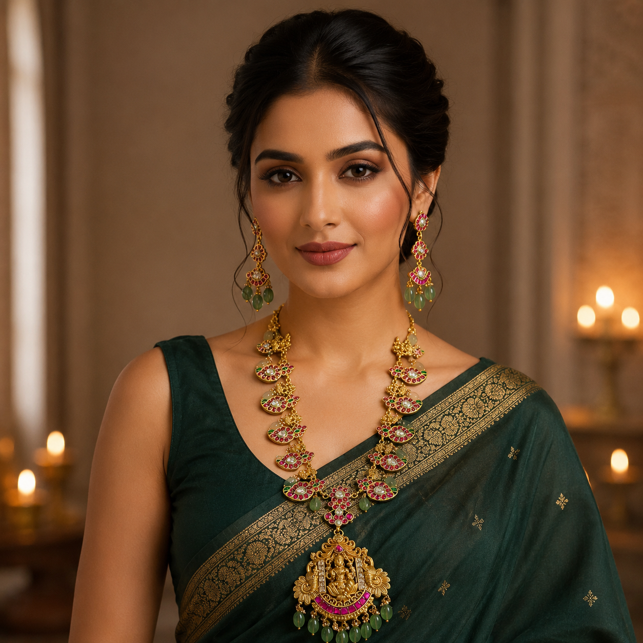 Double Sided Mango Haram With Lakshmi Pendant - KN00618