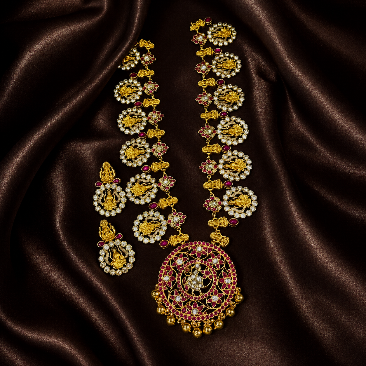 Jadau Lakshmi Long Haram With Jadau Stone Pendant - KH00430
