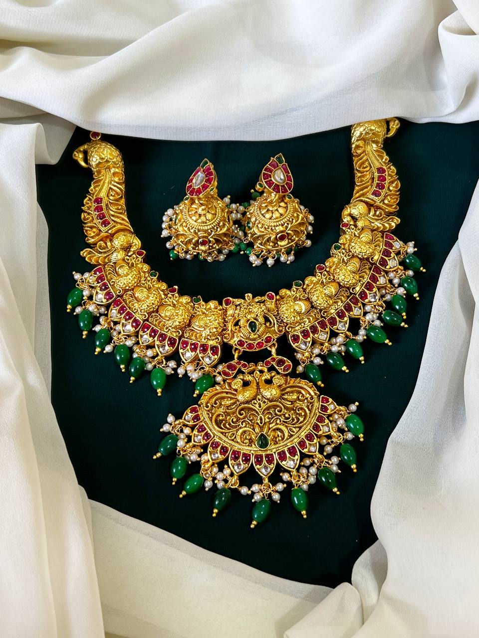 Nakshi Peacock Necklace with green beads - NN00137