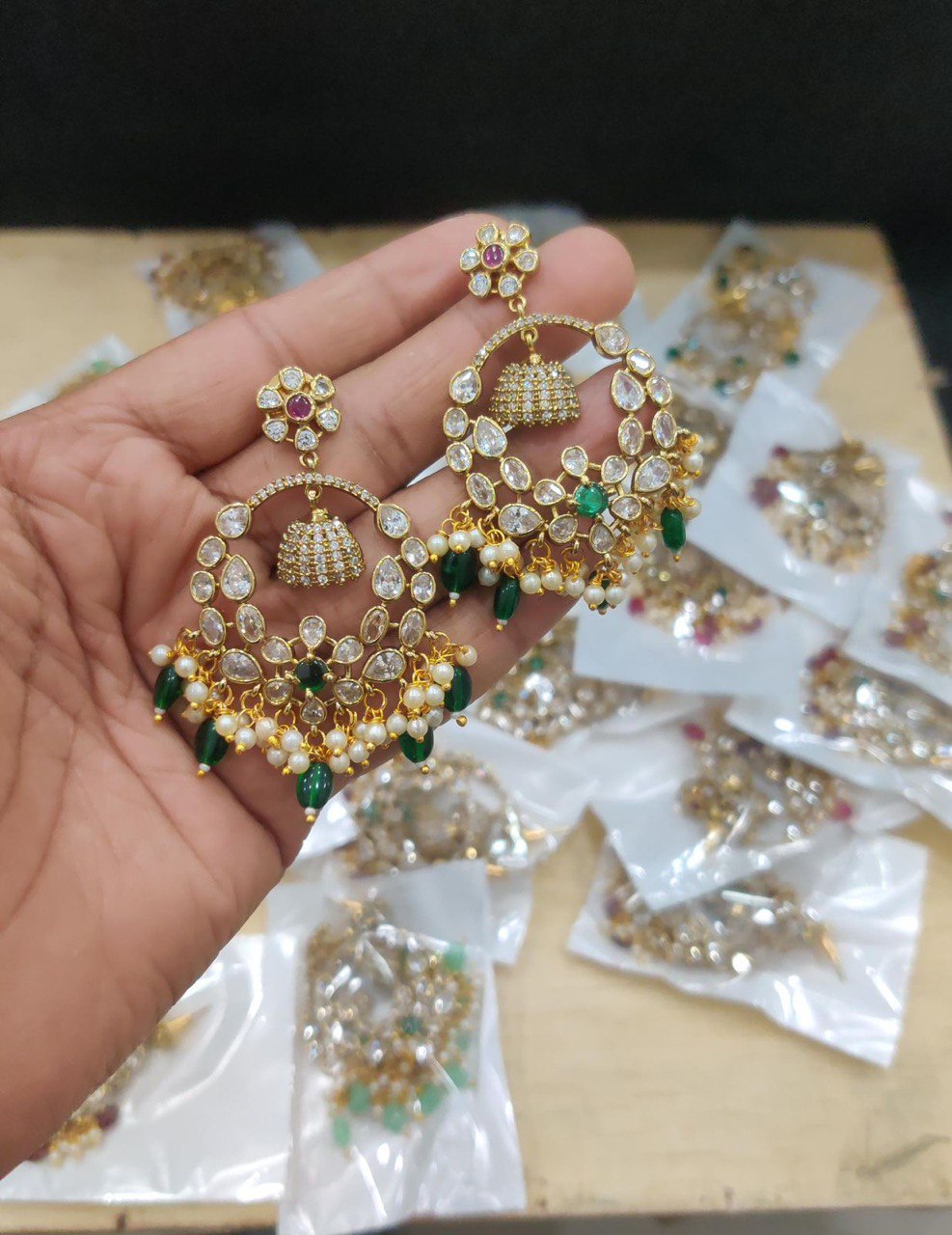 White Stone Chand bali Earring in Nakshi - NE00516