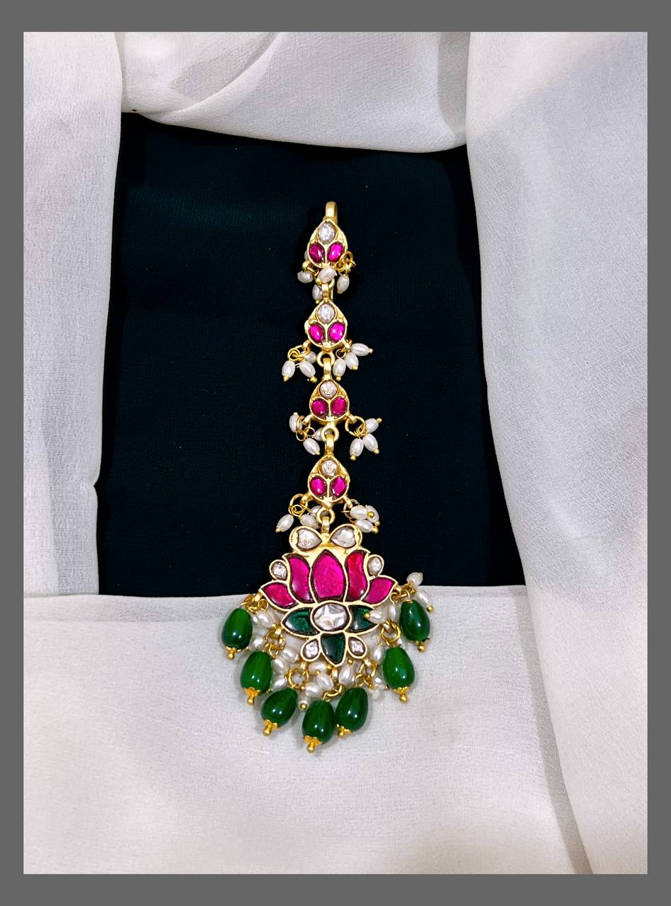 Ruby Lotus Maang Tikka - HA0042