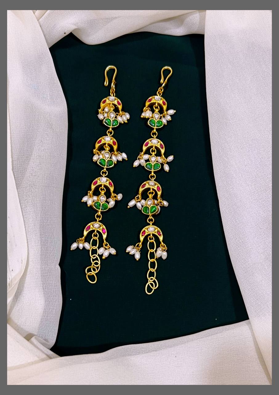 Rice Pearl Chand bali in Kundan - MT0063