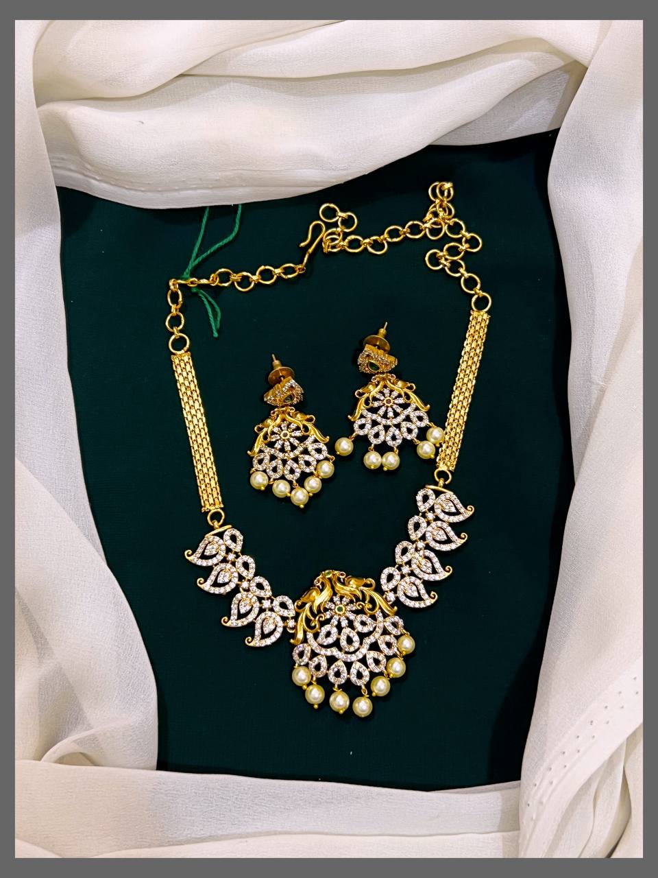 Mango White Stone Necklace with Peacock Pendent in Nakshi - NN00507