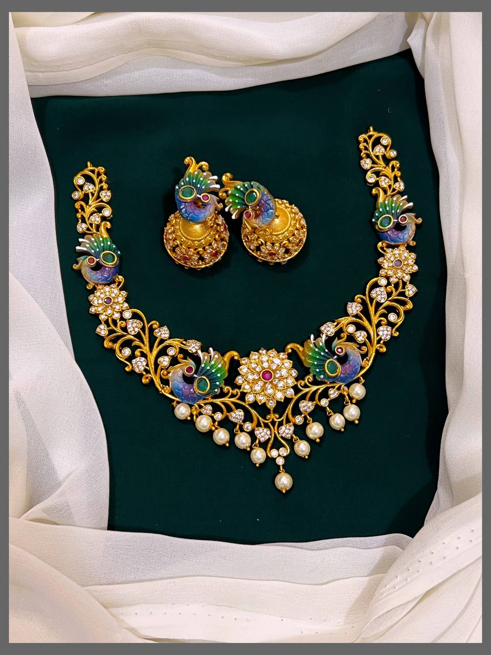 Beautiful Peacock Colour Necklace in Nakshi - NN00513