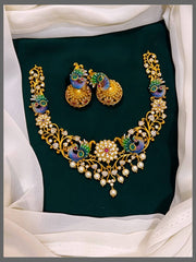 Beautiful Peacock Colour Necklace in Nakshi - NN00513