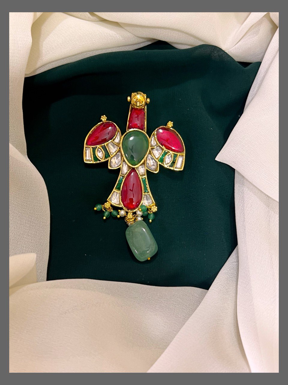 Beautiful Ruby and Emerald Pendent in kundan - KP00166