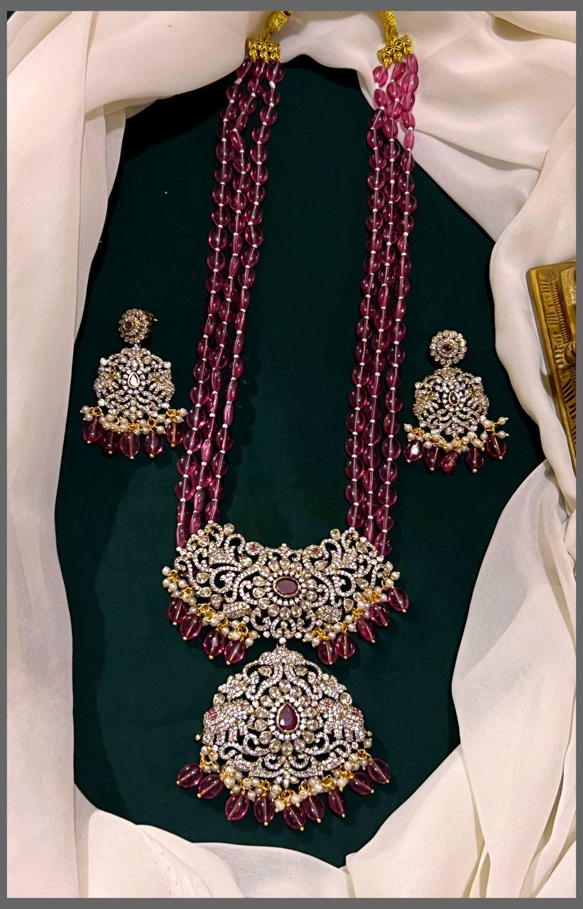 Dark Pink Beads Haram with Victorian Pendent - PB00142