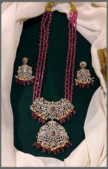 Dark Pink Beads Haram with Victorian Pendent - PB00142