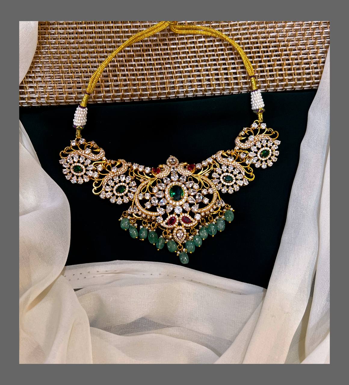 White Peacock Mozonite stone Necklace in - VN00128