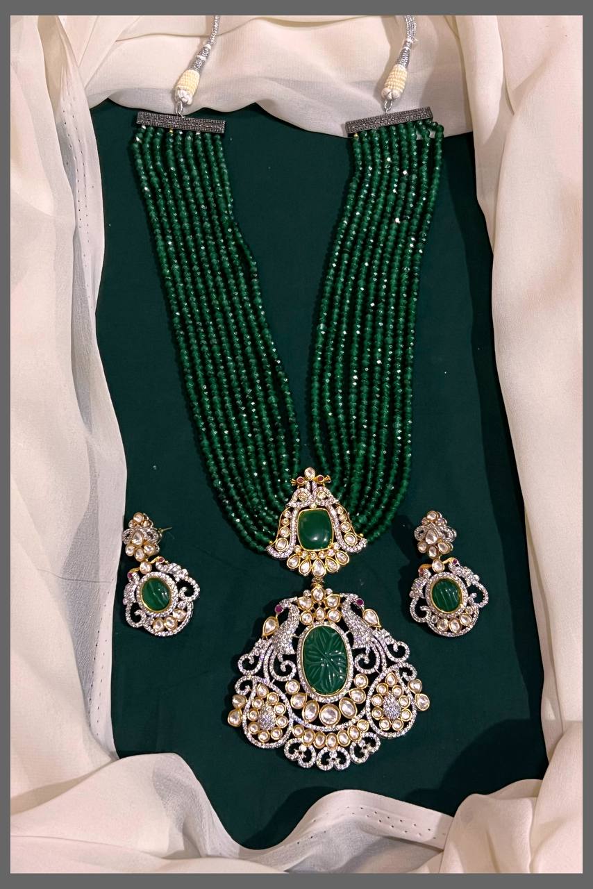 Royal Green Pearl Haram with Victorian Pendent - PB00166