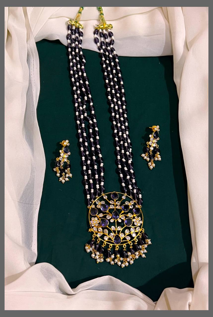 Drak Blue Pearl Haram with Flower Pendent - PB00170