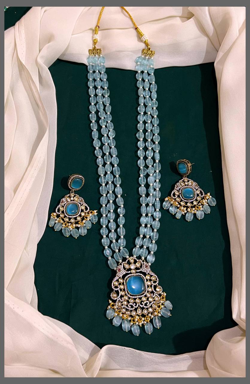 Sky blue Pearl with Victorian pendent - PB00175