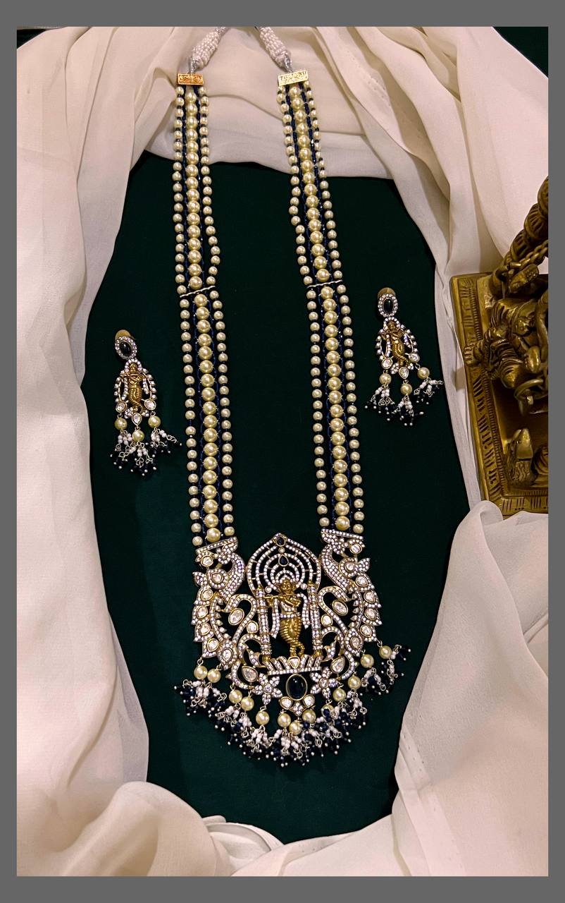 Cream Pearl haram with Lord Krishna Victorian Pendent - PB00181
