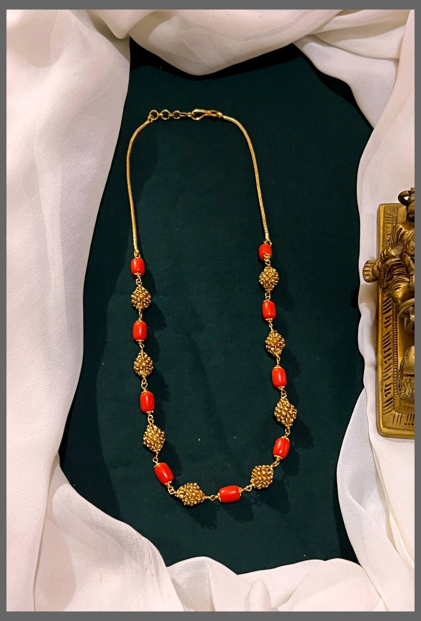 Coral Nakshi Ball Necklace - PB00150