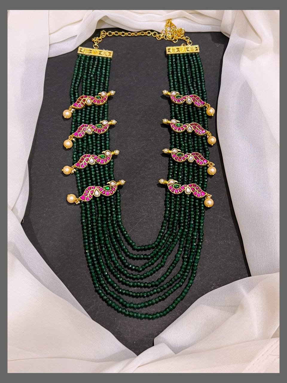 Emerald Pearl with Small Peacock Side Pendent - PB0068