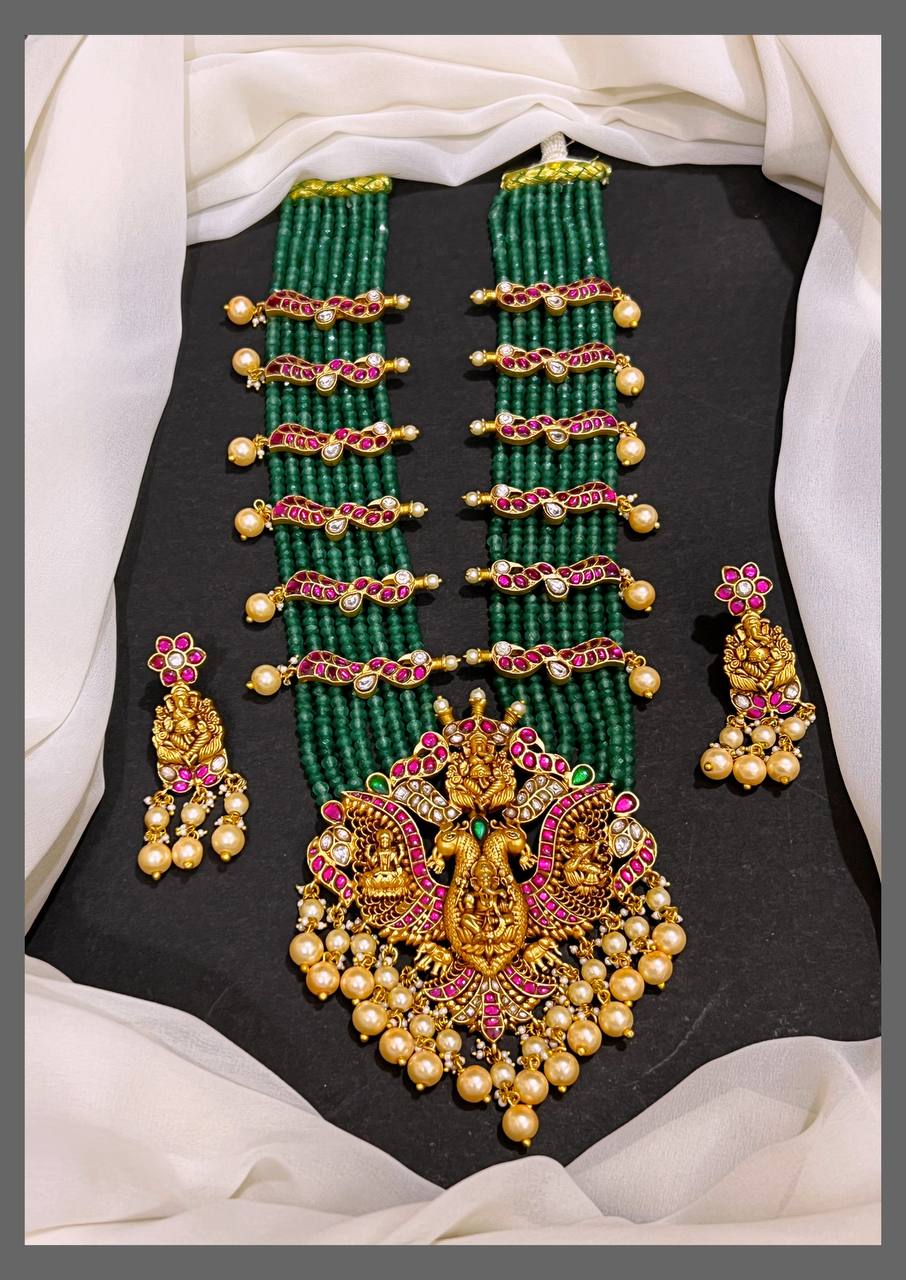 Emerald Pearl with Beautiful Pendent and Side Peacock Pendent - PB0069