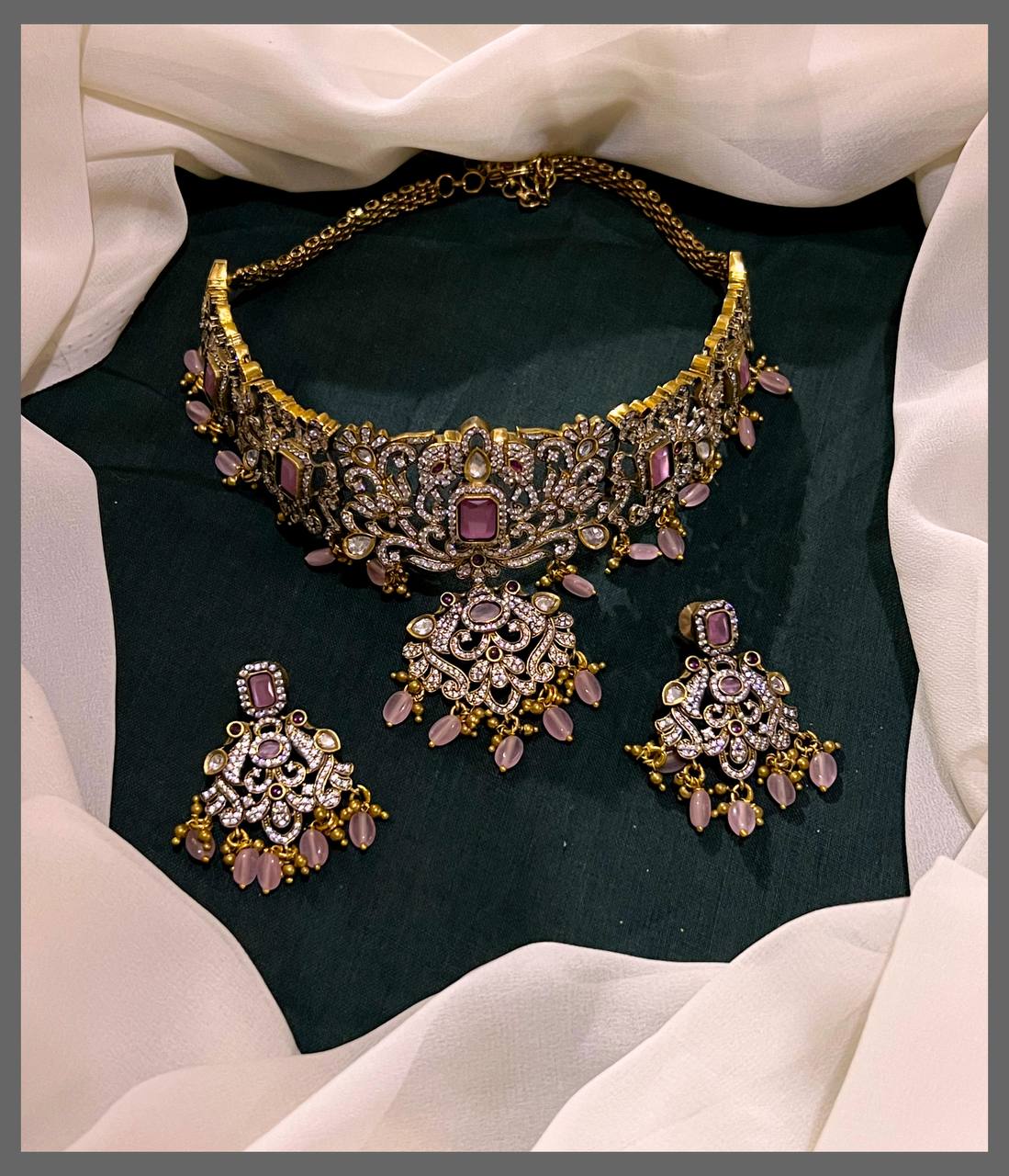 Beautiful Pink Chokar Necklace in Victorian - VN00151