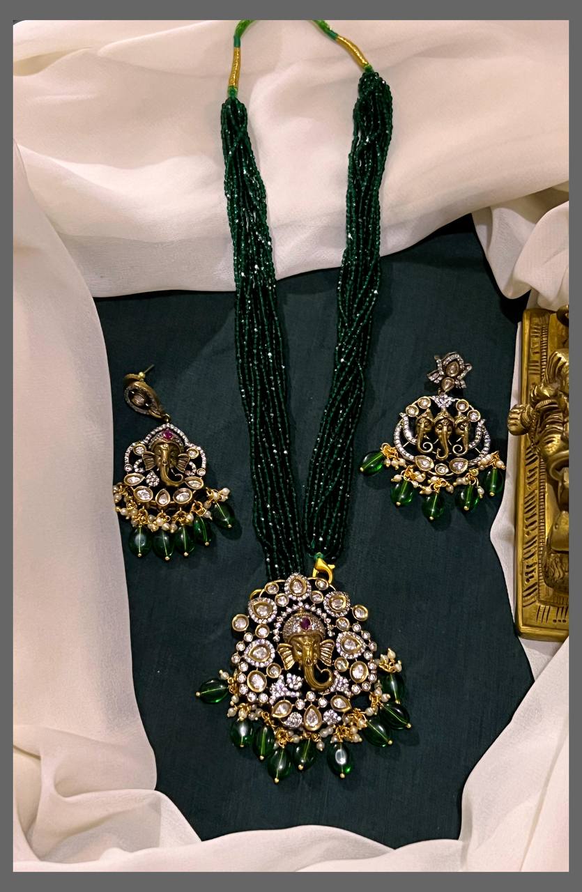 Beautiful Crystal Pearl Haram with Lord Ganesh Pendent - PB00216