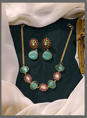 Beautiful Ruby and Blue Necklace in Nakshi - NN00529