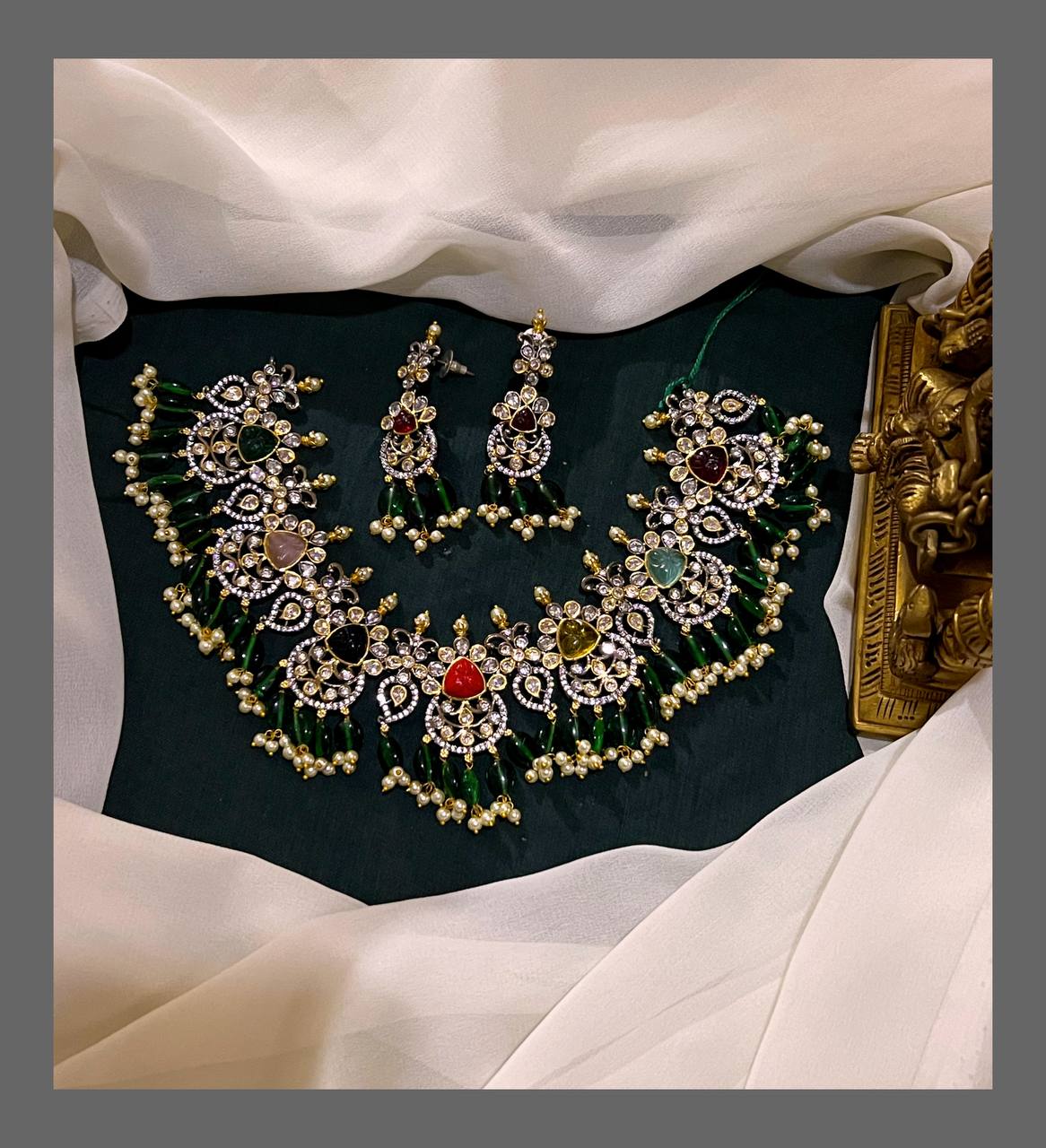 Beautiful White Stone Necklace in Victorian - VN00143