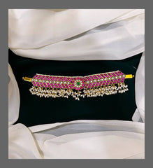 Ruby with Rice Pearl Choker in Kundan - KN00377