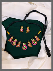 Beautiful Small Flower  and Mango Necklace in Black Dori - BD0042