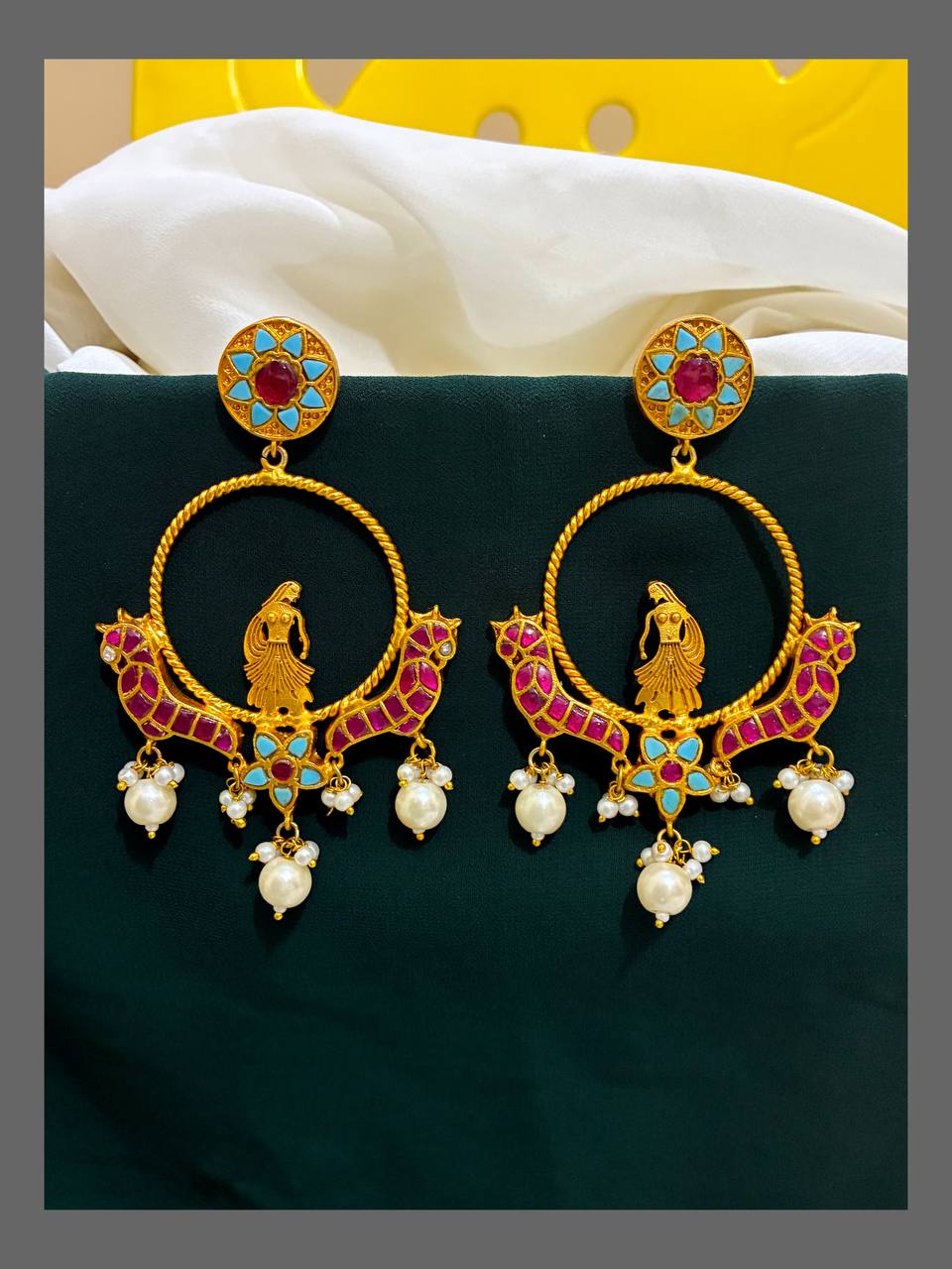 Beautiful Lady Standing  Earring in Kundan - KE00435